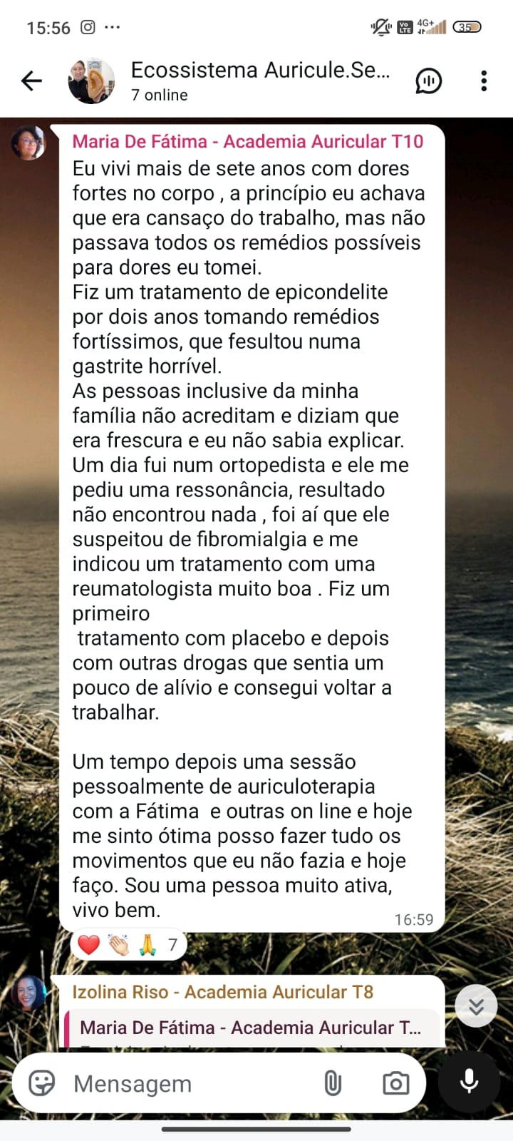Relato real de Maria de Fátima sobre sua experiência com fibromialgia e auriculoterapia